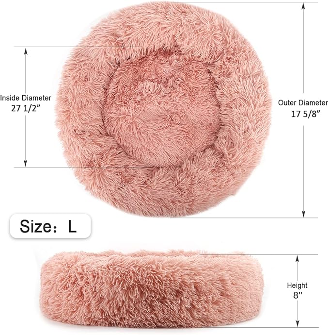 NOYAL Calming Donut Dog Bed for Small to Medium Dogs & Cats - Plush Faux Fur Anti-Anxiety Pet Bed with Machine Washable Cover & Non-Slip Base