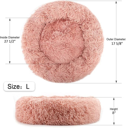 NOYAL Calming Donut Dog Bed for Small to Medium Dogs & Cats - Plush Faux Fur Anti-Anxiety Pet Bed with Machine Washable Cover & Non-Slip Base