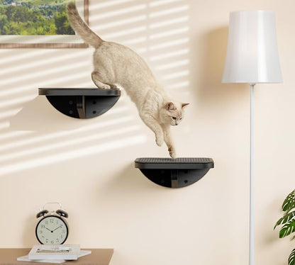 Cat Wall Shelves for Large Cats Set, Grey Curved Wall Sisal Bed and 2 Floating Wall Sisal Steps, Wall Mounted Climbing Shelves for Sleeping, Playing, and Lounging
