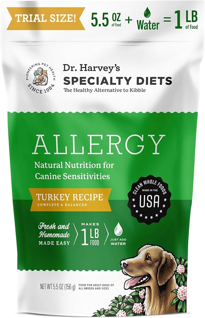 Dr. Harvey's Specialty Diet Allergy Turkey Recipe, Human Grade Dog Food for Dogs with Sensitivities and Allergies, Trial Size (5.5 Ounces)