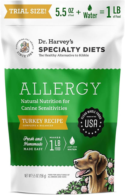 Dr. Harvey's Specialty Diet Allergy Turkey Recipe, Human Grade Dog Food for Dogs with Sensitivities and Allergies, Trial Size (5.5 Ounces)