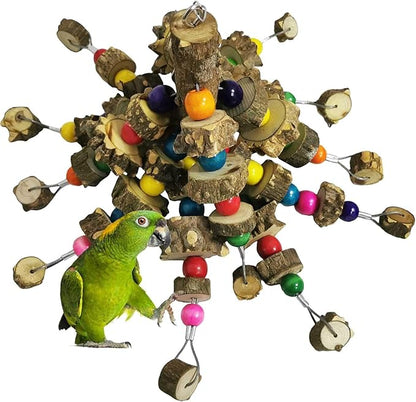 kathson Parrot Chewing Toys Medium Size - Natural Wooden Bird Toys with Colorful Blocks, Sturdy Hanging Bird Cage Accessories for Cockatiels Conure Cockatoos 2 Pack (Style A)