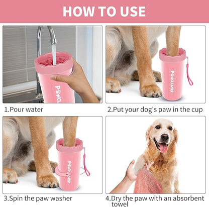 Dog Paw Cleaner for Dogs, (with 3Pcs Absorbent Towels & Adjustable Bath Brush) Dog Paw Washer, Pet Foot Cleaner (Pink, Large)