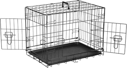 DUMOS 24-Inch Dog Crate, Small Double-Door Folding Metal Kennel with Divider Panel and Leak-Proof Pan, Portable Dog Cage for Indoor, Outdoor, and Travel