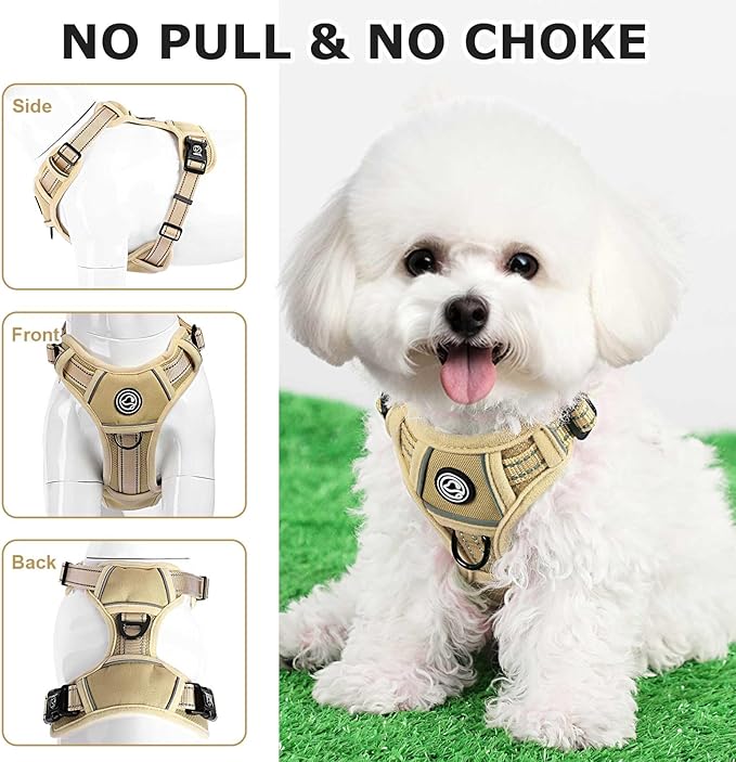Dog Harness Small Sized Dog, No Pull Pet Harness with 2 Leash Clips, Adjustable Soft Padded Dog Vest Harnesses, Reflective No-Choke Pet Oxford Vest