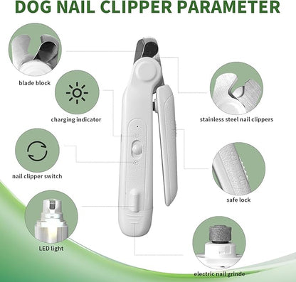 Dog Nail Clippers & Grinder 2 in 1,Electric Pet Nail Trimmer with 2 LED Light,Quiet Sharp Electric Nail Grinder Rechargeable for Large,Medium,Small Dogs & Cats