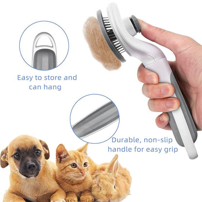 Cat Brush, Self Cleaning Slicker Brush for Shedding and Grooming, Removes Loose Undercoat, Mats and Tangled Hair, Grooming Comb for Cats Dogs, Gray