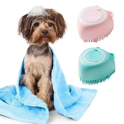 2 Pack Pet Bath Massage Brush Soft Silicone with Ring Handle Shampoo Dispenser for Dogs Cats