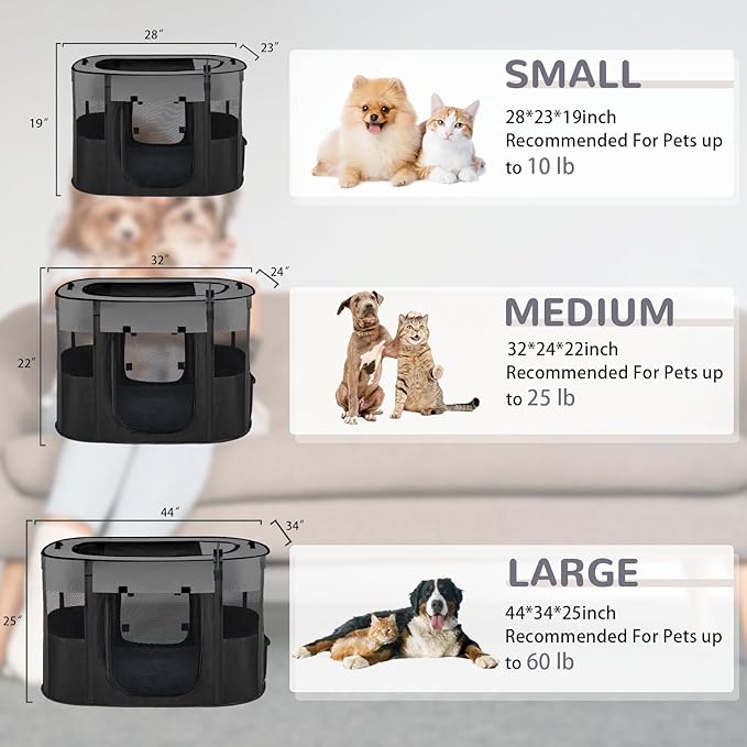 Portable Dog Playpen,Foldable Dog Cat Kennel Tent Cage,Dog Cat Rabbit Crates for Travel Water-Resistant Breathable Shade Cover,Indoor Outdoor Travel Camping Use for Small Puppy Pet Grey L