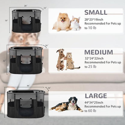 Pet Dog Cat Playpen Tent,Foldable Cat Cage Kennel,Portable Collapsible Puppy Crate for Indoor Outdoor Travel Camping Use with Washable Pad,Water-Resistant Breathable Shade Cover Grey M