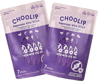 Choolip 2-Pack | Squeeze Vita Stick Lickable Treats for Dogs & Cats. 7 Joint Support Sticks with Essential multivitamins. Soft and Tasty Paste for All Life Stages, Supporting Joints Health