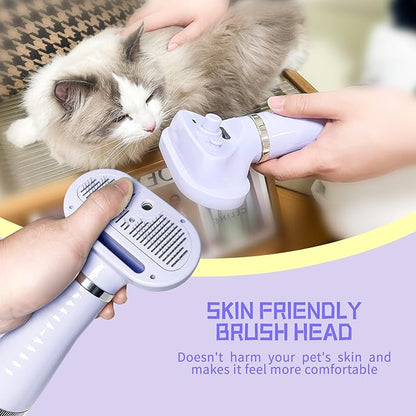 Spray Cat Brush for Shedding Pet Hair Dryer with Slicker Brush - Home Grooming Furry Portable Drying Blower for Short Straight Hair Cat - 3 in 1 Cleaning Brush for Cats and Dogs (PURPLE)