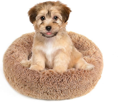 NOYAL Calming Donut Dog Bed for Small to Medium Dogs & Cats - Plush Faux Fur Anti-Anxiety Pet Bed with Machine Washable Cover & Non-Slip Base