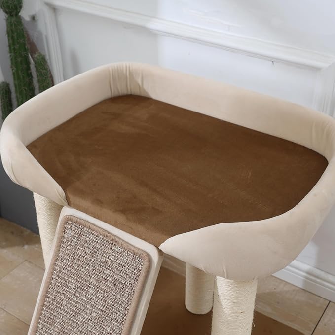 SHENGOCASE Modern Cat Tree Tower, Extra Large Platform Couch Sofa Bed for Maine Coon, Multiple Cat Furniture with Scratching Post Ramp Tilted Angled Scratcher Scratch Pad Sisal