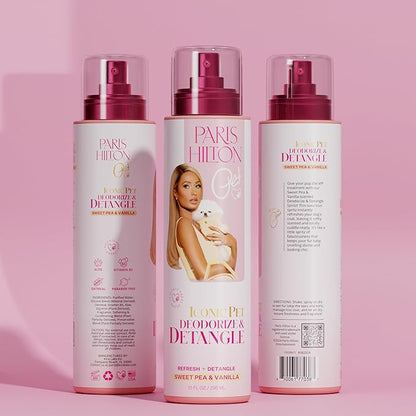 Paris Hilton Dog Deodorizer & Detangler | Odor Neutralizing with Light Sweet Pea & Vanilla Scent for Fresh Grooming & Detangling - Sulfate-Free, Vegan, Hypoallergenic for All Pet Breeds 10oz/295ml