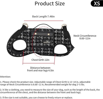 Dog Lift Harness Dog Carrier Dog VES Harness Adjustable Dog Leash with Small Puppy Treat Bag（Black,XS）