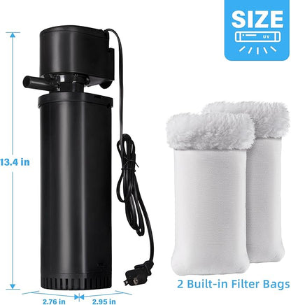 400GPH Fish Tank Filter, UV Aquarium Filter for 55-150 Gallon Turtle Tank Filter Powerful Internal Pump for Cold Plunge Saltwater Cloudywater Clear and Algae Green Killing Machine