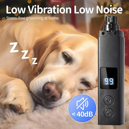 Professional 4-Speed Dog Nail Grinder, Electric Rechargeable Dog Nail Grinder with UV & Interactive Lights, Rechargeable Quiet Pet Nail Grinder, Nail Clippers for All Type Dogs Cat (Black)