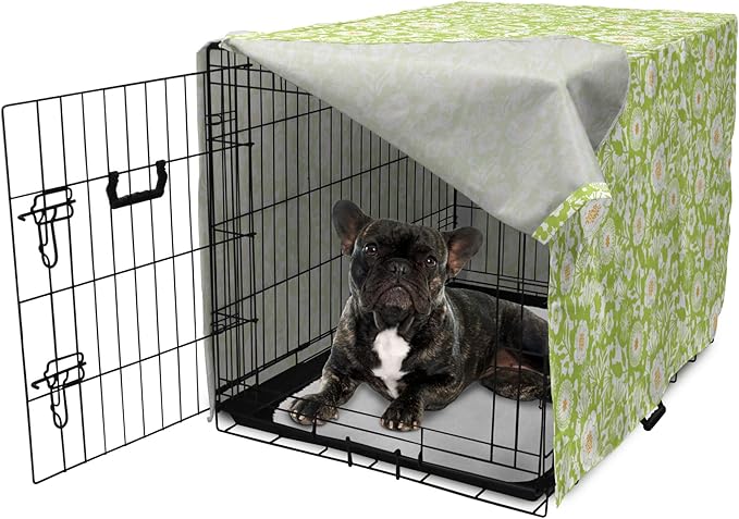 Ambesonne Botanical Dog Crate Cover, Abstract Pattern with Floral Details Spring Beauty Blossom, Easy to Use Pet Kennel Cover for Cats & Medium Dogs, 30 Inch, Apple Green Pale Orange