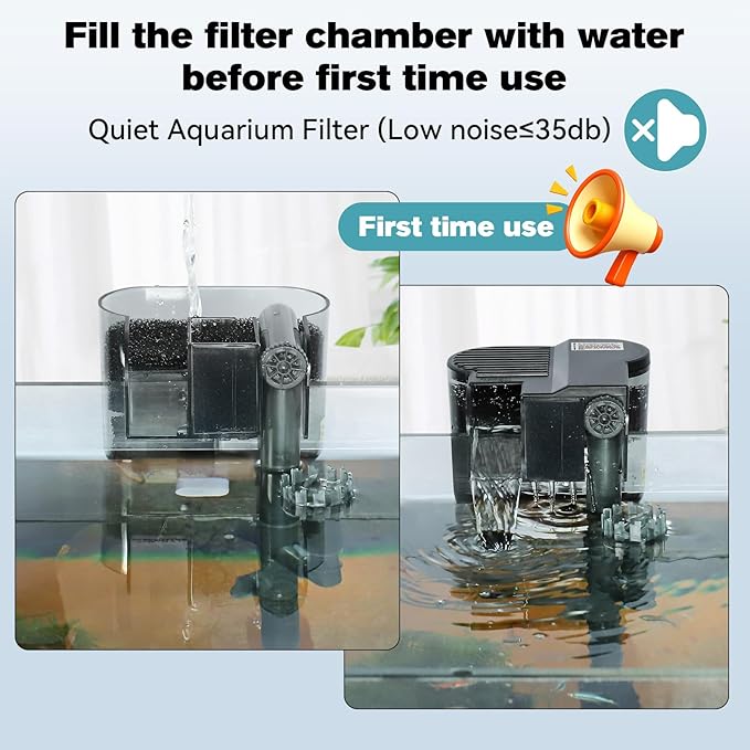 hygger Hang On Back Aquarium Filter, Small Fish Tank Filter Waterfall Filtration System, Adjustable Water Flow with Surface Skimmer, Replaceable Sponge Quiet Hanging Filter for Tank 10~20 Gal
