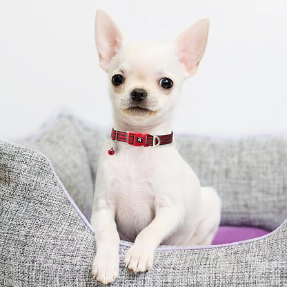Adjustable Puppy Collar with Bell - Reflective Nylon Dog Collar for Small Breeds, Chihuahua Pomeranian, Nighttime Safety, Gift for Dog Lovers (Red, XS)