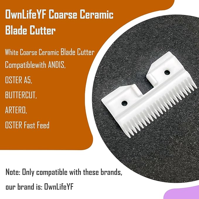 3PCS Ceramic Coarse Pet Replacement Blade Cutter Compatible with Andis 64440, Oster A5, Wahl KM Series Clipper, 22Teeth White and Black Ceramic Blade Cutter