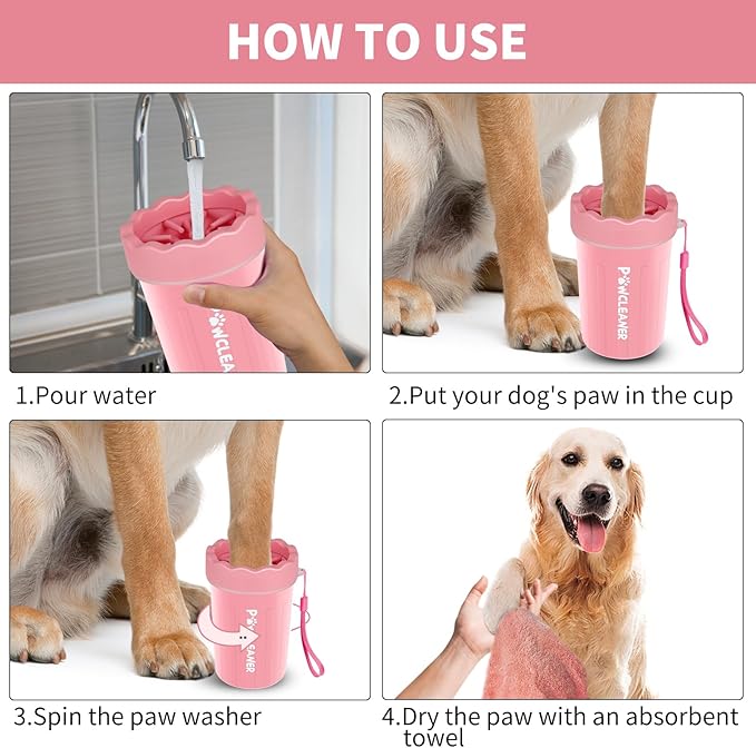 Dog Paw Cleaner for Dogs, (with 3Pcs Absorbent Towels & Adjustable Dog Bath Brush) Dog Paw Washer,Buddy Muddy Pet Foot Cleaner (Pink, Medium)