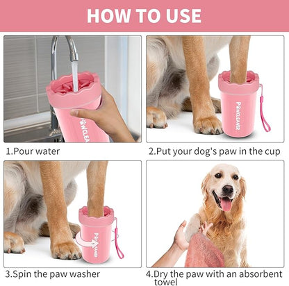 Dog Paw Cleaner for Dogs, (with 3Pcs Absorbent Towels & Adjustable Dog Bath Brush) Dog Paw Washer,Buddy Muddy Pet Foot Cleaner (Pink, Medium)