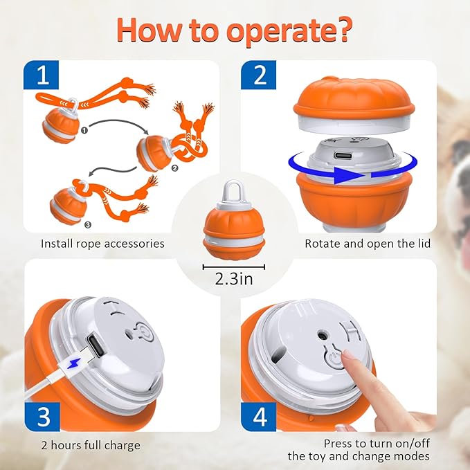 Peppy Pet Ball for Dogs, Dog Interactive Toys Dog Ball,Motion Activate Rolling Ball for Puppy/Small Dogs, Automatic Moving Dog Toy,USB Rechargeable (Dog Ball)