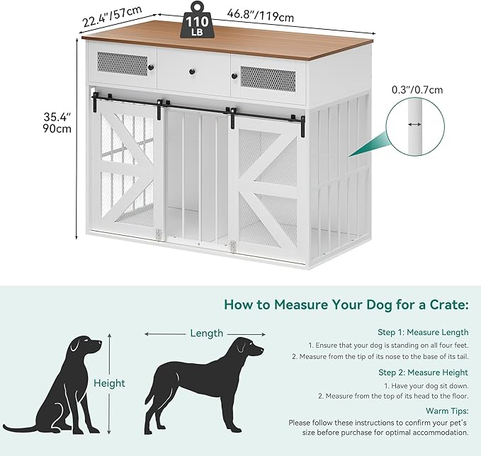 YITAHOME 48" Wooden Dog Crate Furniture with Removable Divider, Large Dog Kennel with Drawers, Double Doors & Locks Design, Dog Crate Furniture TV Stand for Medium Large Dogs