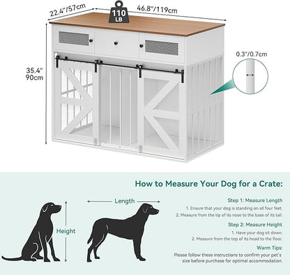 YITAHOME 48" Wooden Dog Crate Furniture with Removable Divider, Large Dog Kennel with Drawers, Double Doors & Locks Design, Dog Crate Furniture TV Stand for Medium Large Dogs