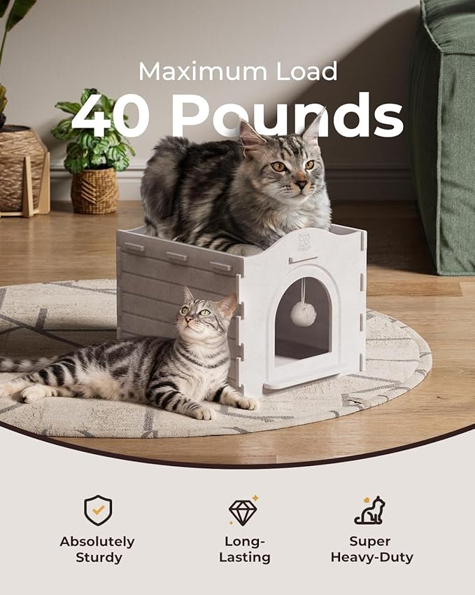Apasiri Cat Beds for Indoor Cats: Innovative Polyester Fiber Cat House, Cat Bed Cave for Indoor Cats, Ultra-Strong Load-Bearing Capacity, Sturdy and Scratch-Resistant, Compatible with Heating Pads