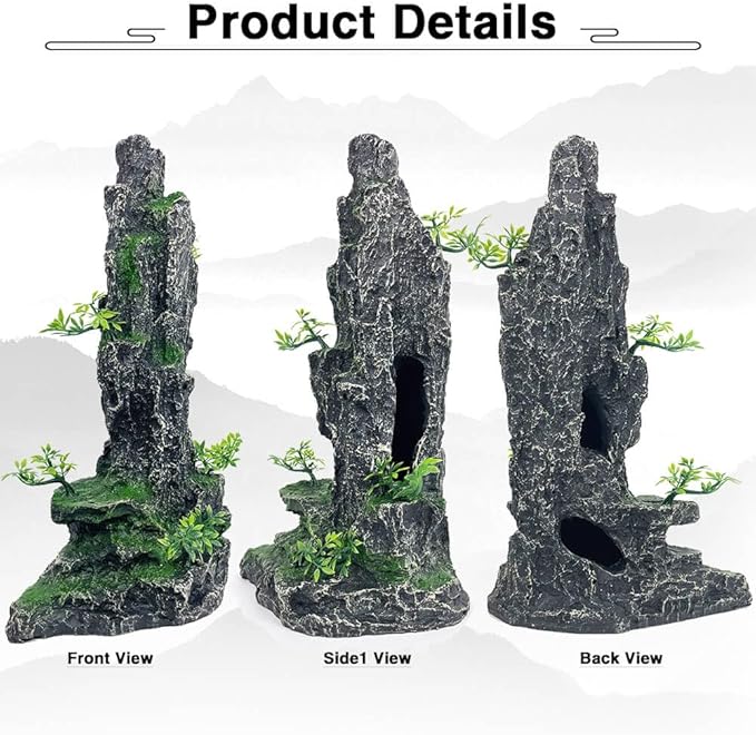 Aquarium Mountain View Stone Ornament Tree Rock Cave Aquarium Decorations Large and Tall Extra Large Aquarium Decorations for Fish Tank Decorations for Fish Tank - 14 Inches High