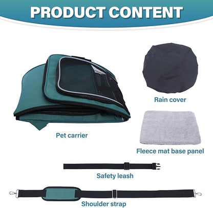 Dog Bike Basket Carrier, Expandable Foldable Dog Basket for Bike, Soft-Sided Dog Bike Carrier Pet Travel Bag, Bike Dog Carrier Backpack Carrier Safe and Easy for Small Cats and Dogs (Green)