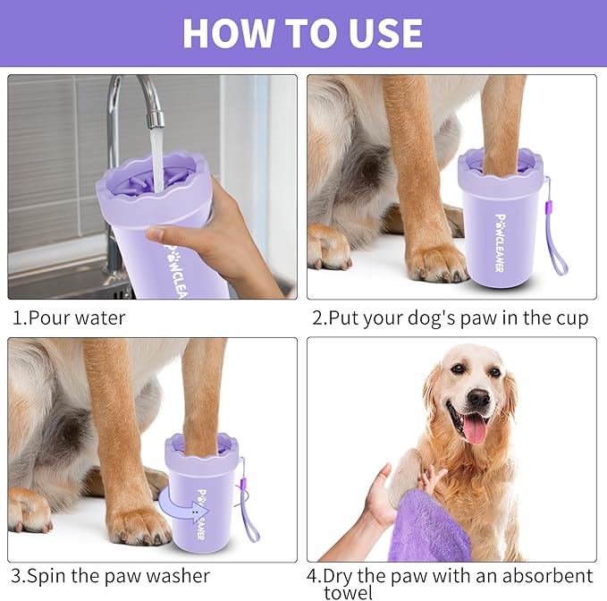 Dog Paw Cleaner for Dogs, (with 3Pcs Absorbent Towels & Adjustable Bath Brush) Dog Paw Washer, Pet Foot Cleaner (Purple, Medium)