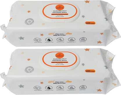 Aurora Pet Wipes – 100% Natural, Plant-Based Hypoallergenic Grooming Wipes for Dogs & Cats – Extra-Durable, Large & Thick for Effortless Cleaning (Unscented, 200 Count)