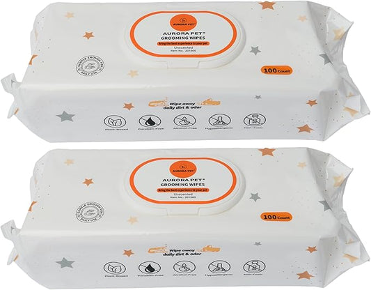 Aurora Pet Wipes – 100% Natural, Plant-Based Hypoallergenic Grooming Wipes for Dogs & Cats – Extra-Durable, Large & Thick for Effortless Cleaning (Unscented, 200 Count)