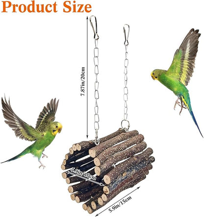 BNOSDM Wooden Bird Tunnel Parrot Swing Toys Natural Fruitwood Hanging Nest Parrot Hammock Bird Cage Accessories for Conures, Parakeets, Budgies, Finches, Cockatiels, Lovebirds (S)
