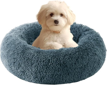 HYQ Small Dog Bed, Cat Beds for Indoor Cats, Pet Beds for Small Dogs, Fluffy Faux Fur Plush Small Dog Bed, Washable Puppy Bed with Anti-Slip Bottom, Dog Bed Small Size Dog (Blue Gray, 20 Inch)