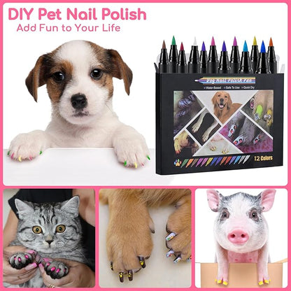 Dog Nail Polishï¼ Dog Nail Polish Pens Quick Dry-12 Colors, Pet Nail Polish Set for Dogsï¼ DIY Dogs Puppy Nails, Dog Safe Nail Polish Non Toxic, Odorless, Easy to Applyt