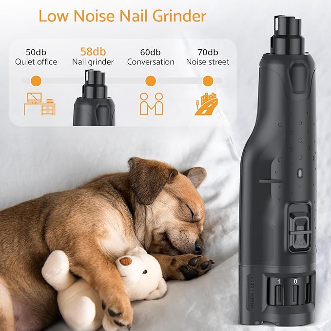Rechargeable Dog Nail Grinder with 2 LED Lights Quiet 6 Speed Electric Nail Trimmer,Dust Cap,and 3 Grinding Ports for Large,Medium Small Dogs