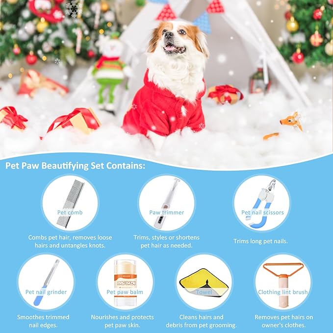 Dog Paw Trimmer with LED, Paw Trimmer for Dogs, Dog Grooming Kit, Dog Hair Trimmer, Dog Clippers with Double Blades, Low Noise, Waterproof, Rechargeable, for Paws, Ears, Face, Rump