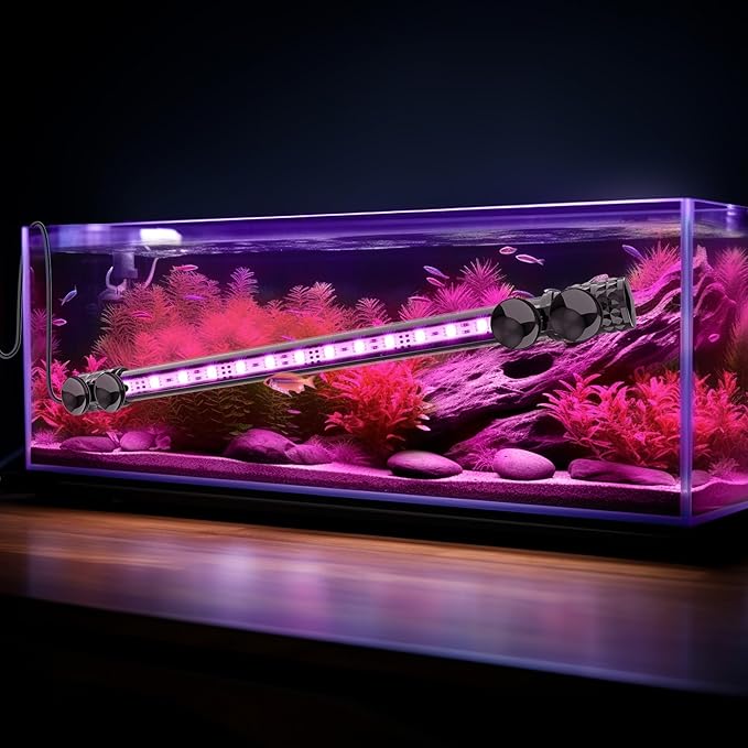 AQQA Submersible Aquarium Lights，Colorful Led RGB Fish Tank Light,Dual Controller with Timer,13 Colors,5 Brightness,Sunrise and Sunset Mode for Freshwater Saltwater (11W)