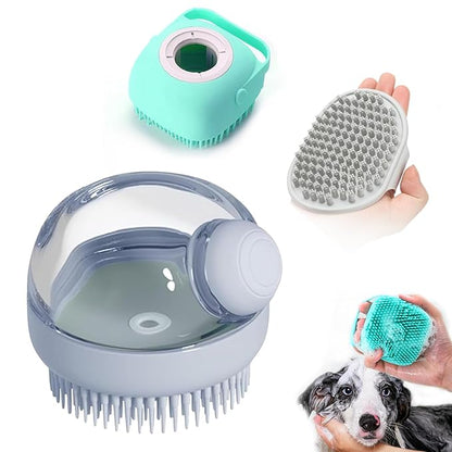 ELEGX Pet Grooming Bath Massage Brush with Soap and Shampoo Dispenser Soft Silicone Bristle for Long Short Haired Dogs Cats Shower (Grey+Blue+Massage Brush)