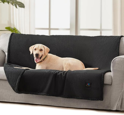 Luciphia Waterproof Bed Blanket Washable,Soft Sherpa Fleece Puppy Reversible Throw Blankets for Medium Large Dog Cat,Furniture Cover Protector Couch Bed from Liquid Pee and Pet Fur, Black,65" x 57"