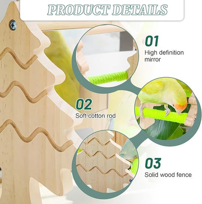 Small Bird Mirror Parrot Swing,Bird Stand Perch Toy,Double Sided Mirror Swing with Chew Flower Perch Safe Parakeet Budgie Cockatiel Cage Accessories for Biting Anxiety.