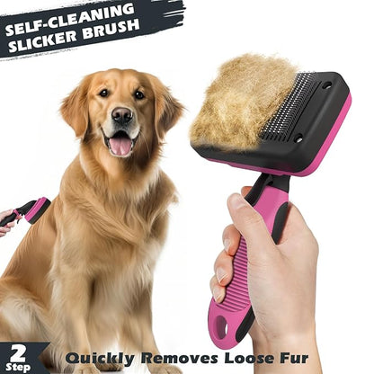 3PCS Dog Brush I Dog Brush for Shedding I Deshedding Dog Brush I Dog Bath Brush I Slicker Brush For Dogs I Dog Comb I Premium Pet Supplies (Red Black)