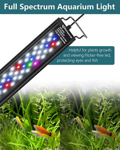 SEAOURA Led Aquarium Light for Plants-Full Spectrum Fish Tank Light with Timer Auto On/Off, 24-30 Inch, Adjustable Brightness, White Blue Red Green Pink LEDs with Extendable Brackets for Freshwater