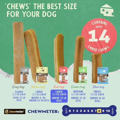 Chewmeter Himalayan Yaky Cheese Chew, 100% Natural, Long Lasting, Gluten Free, Healthy & Safe Dog Treats, Lactose & Grain Free, Protein Rich, Stain Free, Large, For Dogs 55 Lbs & Under, 3 lb Bulk Tub