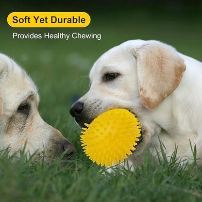 VITEVER 3 Colors 4.5” Heavy Duty Squeaky Dog Toy Balls for Medium Large Dogs, Dog Chew Toys for Teething, Spiky Dog Balls for Aggressive Chewers, Durable Dog Toys for Teeth Cleaning and Training